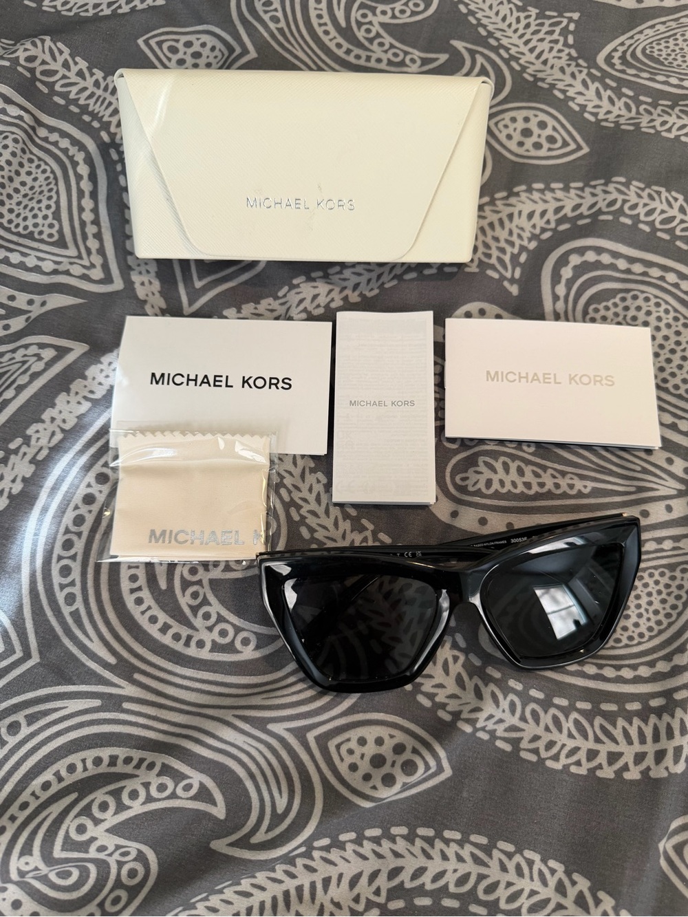 Michael Kors Black Cat-Eye Sunglasses with White Branded Case